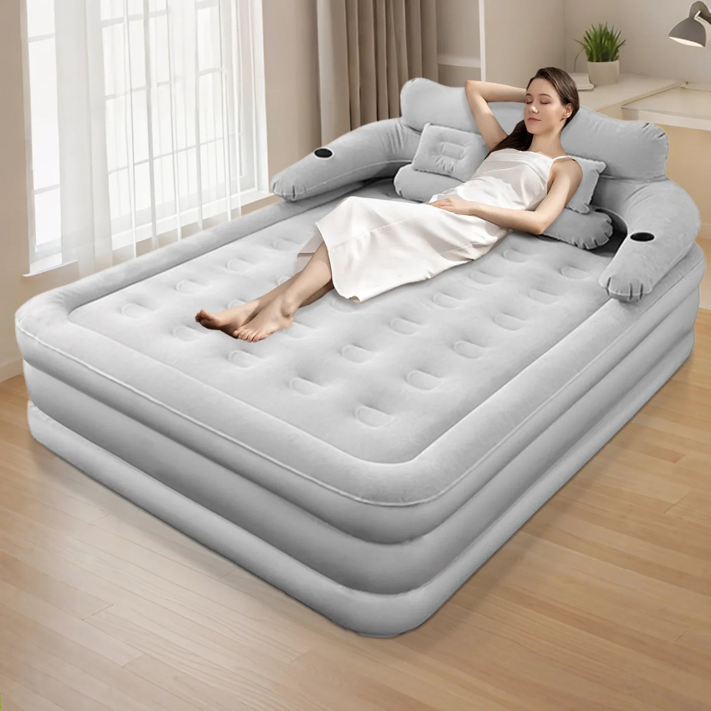 2 Person Built-In Pump Camping Mattress PVC Automatic Inflatable Increased Height Thickened Indoor Outdoor Lazy Sleeping Mat