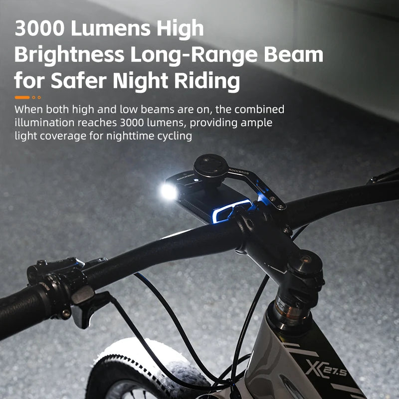 3000LM Bike Light 10000mAH Flashlight High-Low Beam Bicycle Front Light Powerbank Waterproof MTB Road Cycling Headlight