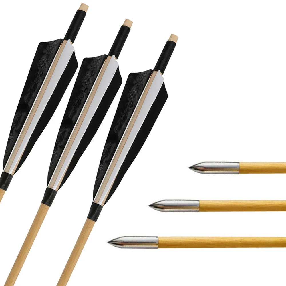 Hunting Arrows 12pcs 31.5inch Handmade Wooden Shaft with 5inch Natural Feathers for Outdoor Shooting Sports