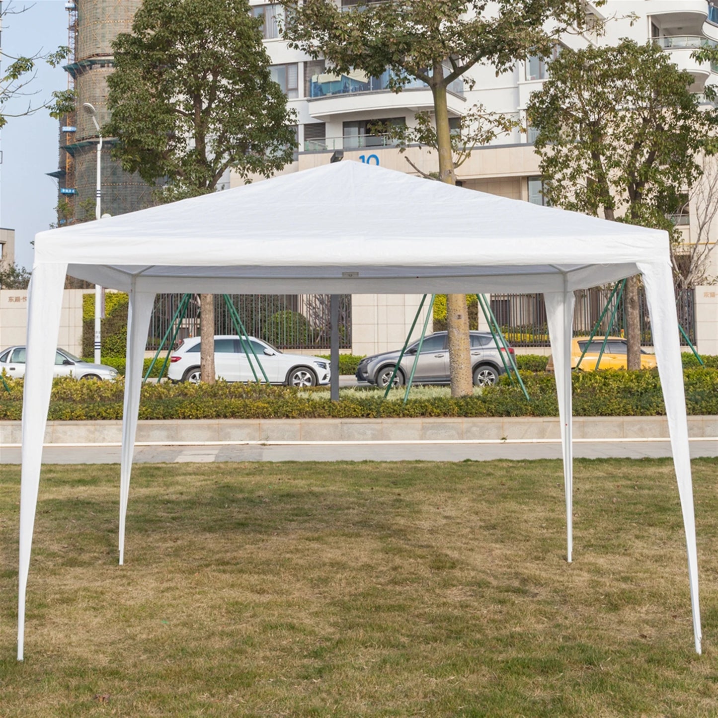 3 x 3 m Waterproof Tent with Spiral Tubes PE Cloth Iron Frame Outdoor Party Wedding Gazebo Heavy Duty Easy Setup White