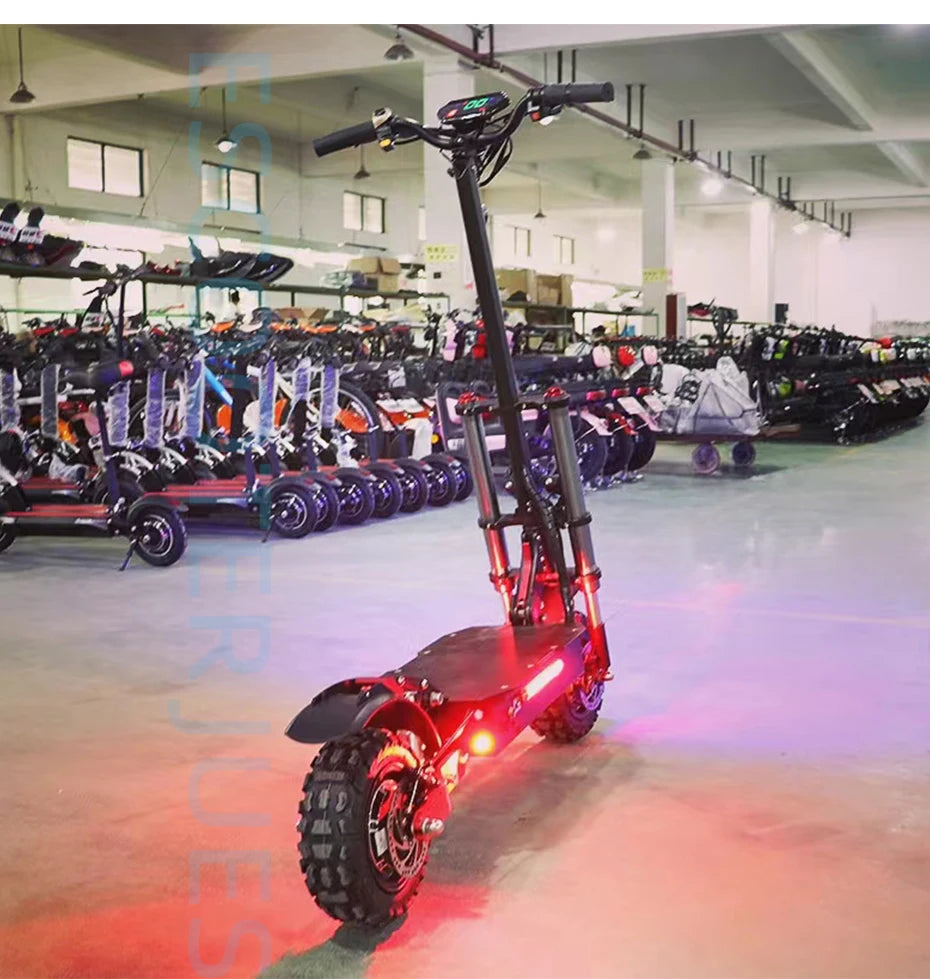 60-85KM/H Fast Electric Scooter for Adults, 1200W-6000W High Power E Scooter Single/Dual Motor, 48V 52V 60V 72V Long Range 40-100KM, 10Ah-30Ah Battery, 11 Inch Off Road Fat Tire All Terrain Electric Scooter with Dual Suspensi