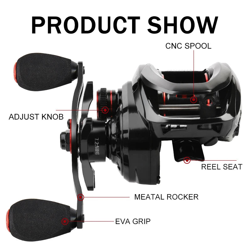 Baitcasting Reel 7.2:1 High Speed Gear Ratio CNC Spool 8KG Max Drag Magnetic Brake System Baitcaster Fishing Reels for Freshwater Saltwater Multiple Fish Species