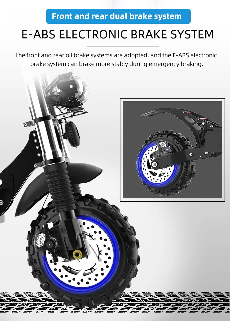 60-85KM/H Fast Electric Scooter for Adults, 1200W-6000W High Power E Scooter Single/Dual Motor, 48V 52V 60V 72V Long Range 40-100KM, 10Ah-30Ah Battery, 11 Inch Off Road Fat Tire All Terrain Electric Scooter with Dual Suspensi