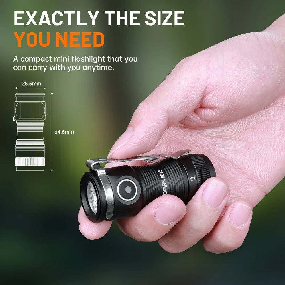 Mini SC13 SST40 LED 1300lm Tactical 18350 Rechargeable Flashlight 6000K Keychain Light with Magnetic