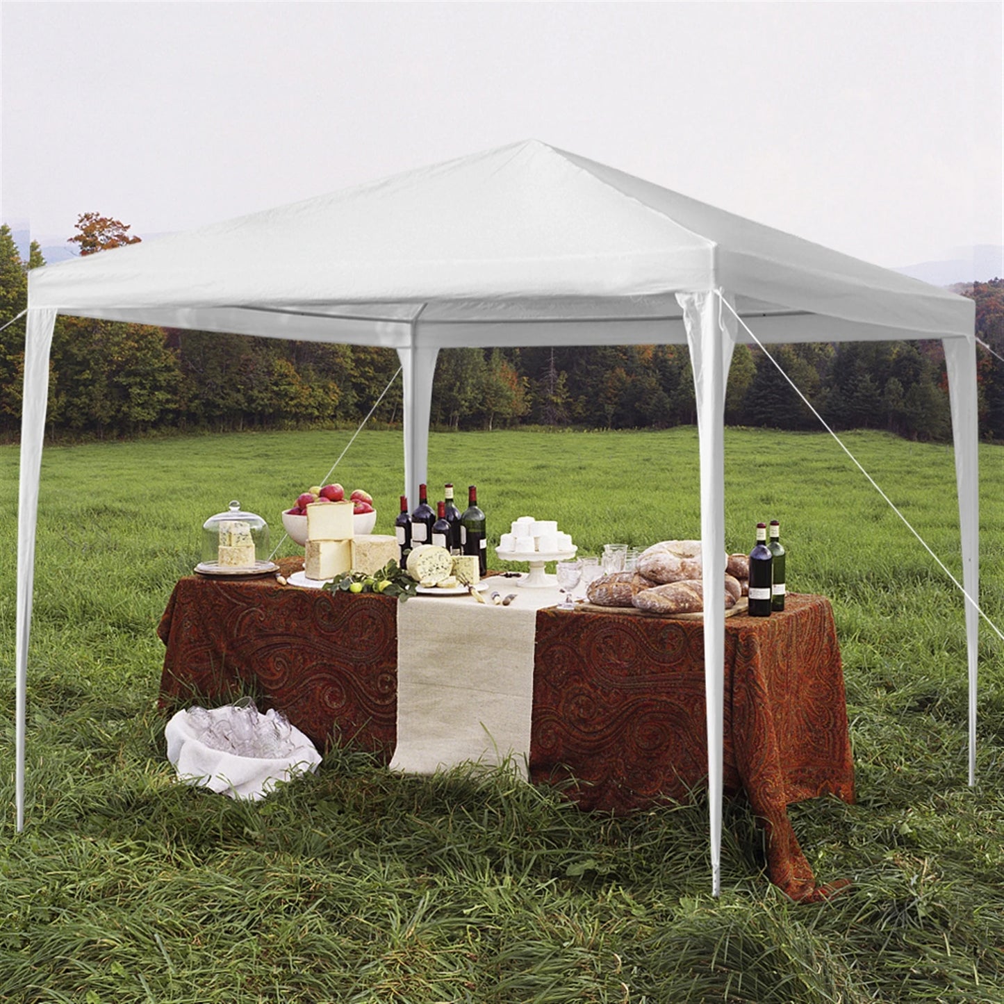 3 x 3 m Waterproof Tent with Spiral Tubes PE Cloth Iron Frame Outdoor Party Wedding Gazebo Heavy Duty Easy Setup White