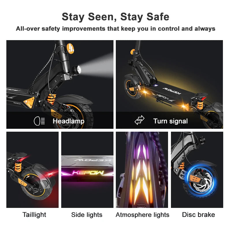 D3 Electric Scooter 52V 20.8Ah Battery 1200W Peak Motor Up to 31MPH High Speed 10 Inch Off‑Road Pneumatic Tires Foldable Design for Adults Portable Commuting E‑Scooter with Smart App Control Dual Suspension Long Range Urb