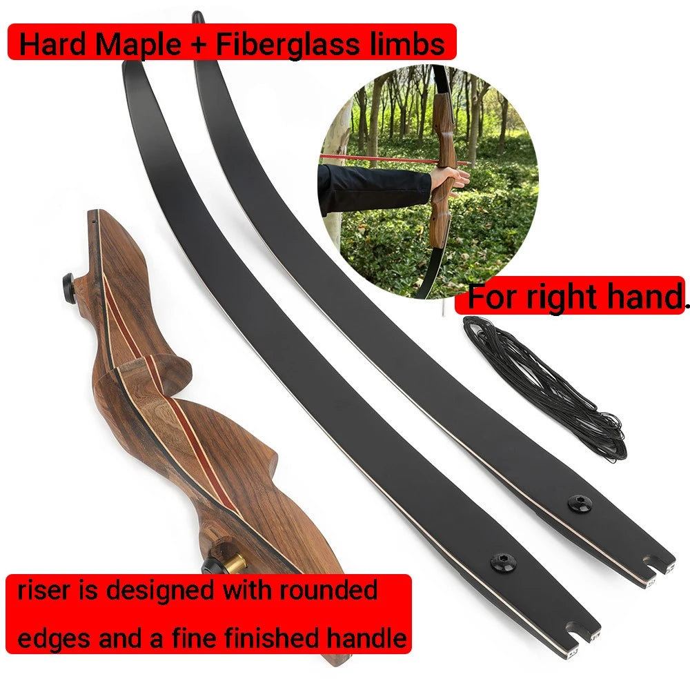 Recurve Split Bow Set  60 Inch Takedown Bow 50/60lbs Right Hand Wood Riser for Adults Hunting Shooting Sports