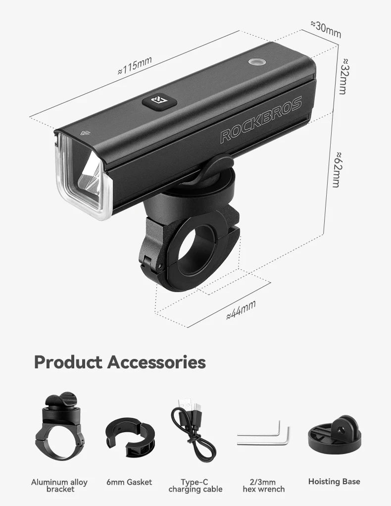 Bicycle Light 1500LM 5000mAh Type-C Charging Bike Light Smart IPX6 Aluminum Alloy Light Front Lamp Cycling Headlight