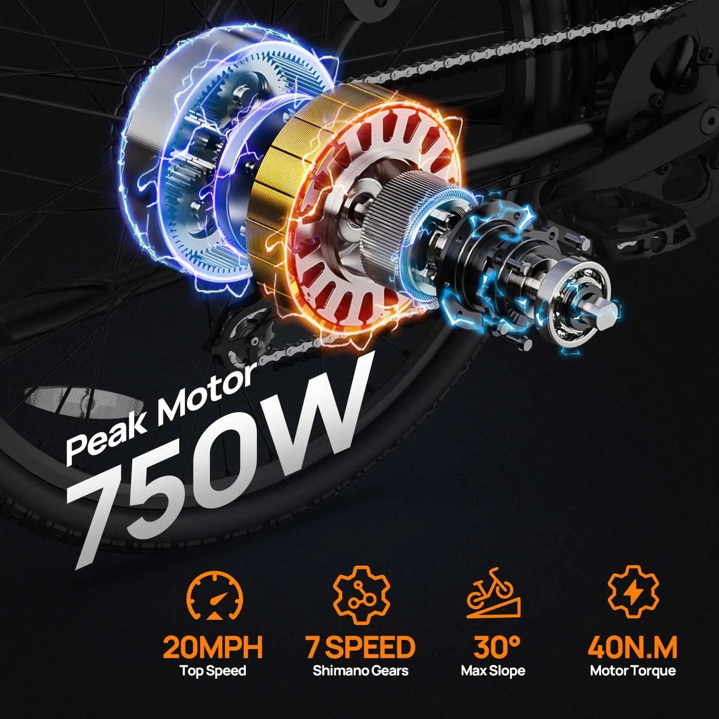 750W E26 Electric Bike 26x2" Commuter Tires 48V 10.4Ah Removable Battery 20MPH Speed 7-Speeds LCD Display