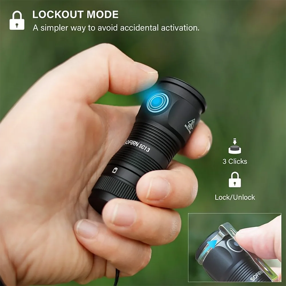 Mini SC13 SST40 LED 1300lm Tactical 18350 Rechargeable Flashlight 6000K Keychain Light with Magnetic