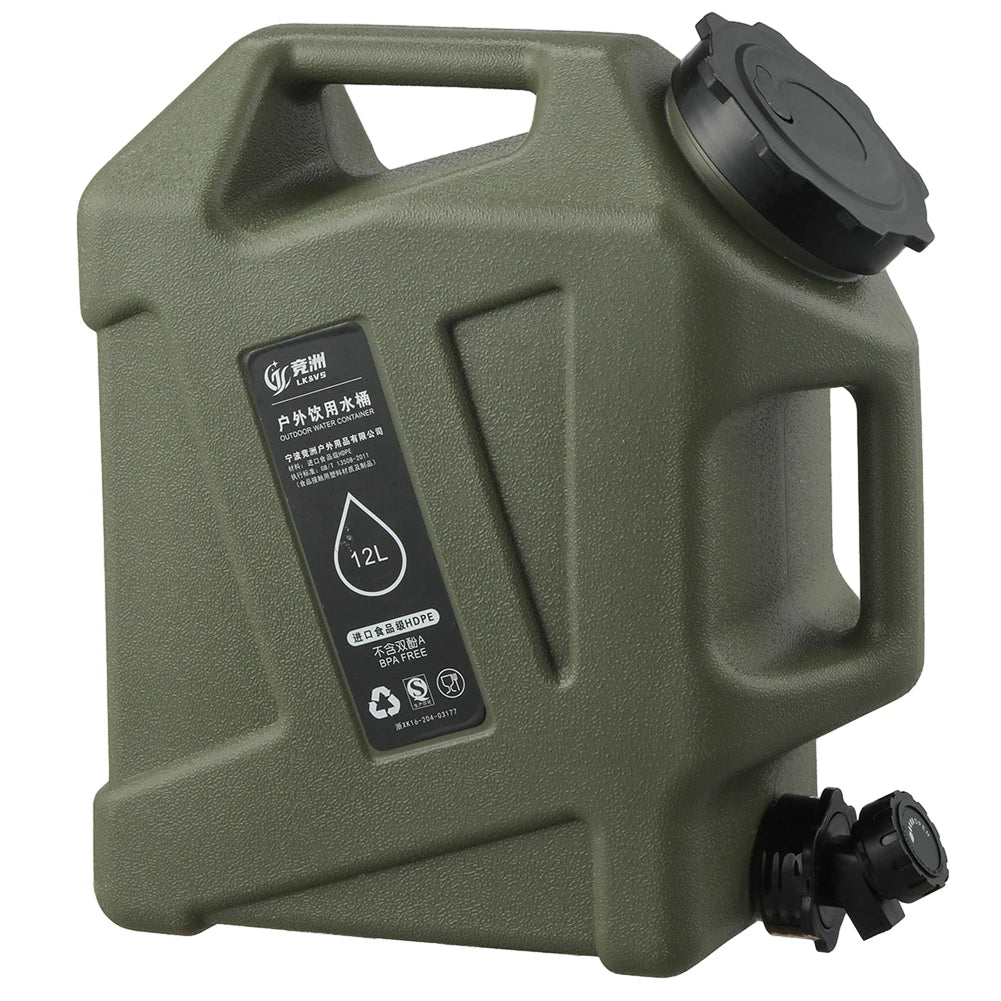 12L Camping Water Container  Water Storage Carrier Portable Large Capacity Outdoor Hiking Accessories