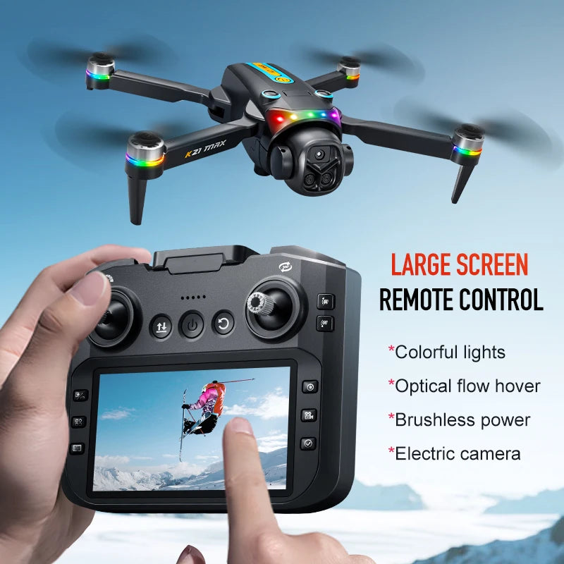 K21MAX Foldable Brushless Drone With Screen Remote EIS Dual Electric Camera Optical Flow Hover Colorful LED Light RC Quadcopter