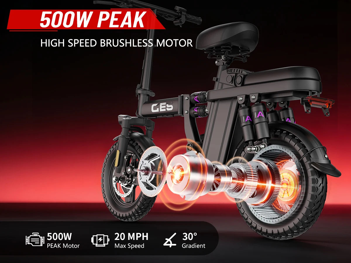 GE5 Adults Electric Bike 500W Peak Motor 48V 15AH Removable Battery Electric Bicycle 14 Inch Folding Urban leisure e bike