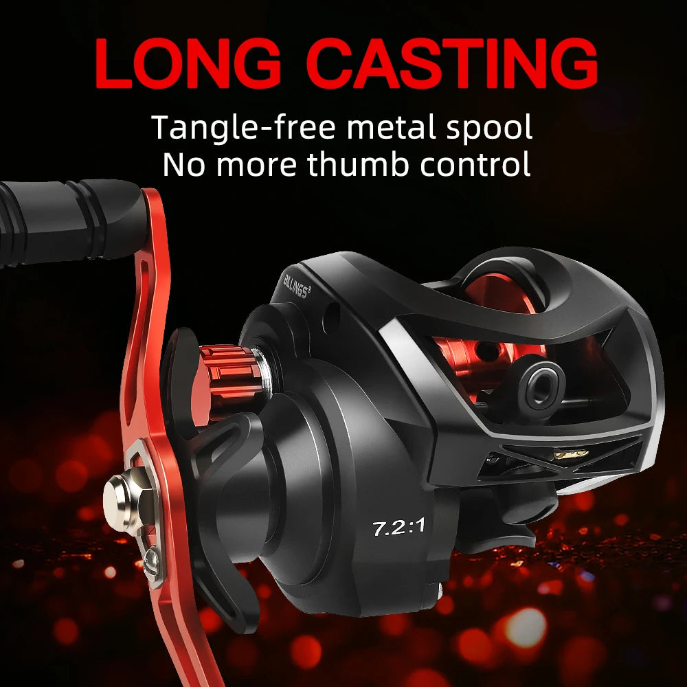 Baitcasting Reel 8KG Max Drag Baitcaster Fishing Reels 7.2:1 Gear Ratio Magnetic Brake System Casting Reel for Freshwater Saltwater Bass Trout Carp Fishing