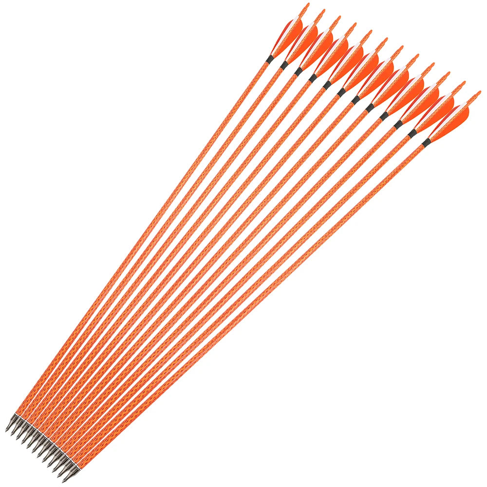 Mixed Carbon Arrows 12pcs 31.5" Spine 500 ID 6.2mm OD 7.8mm with 4" Turkey Feather and 100Grain Arrowheads for Compound Recurve Bow Hunting Shooting Target Practice Durable Archery Accessories