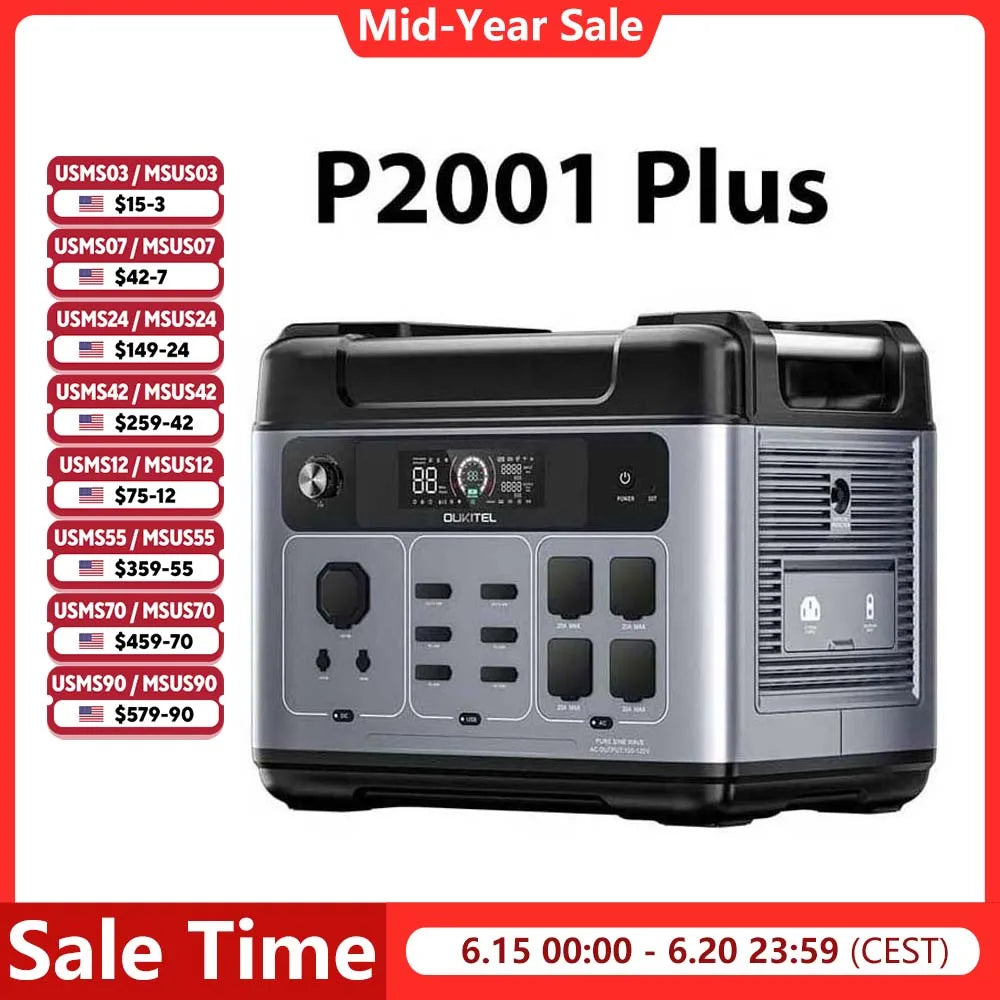 P2001 Plus 2400W Power Station 2048Wh Solar Generator 1.5H Full Charging, APP Control Battery Backup for Outdoor Camping