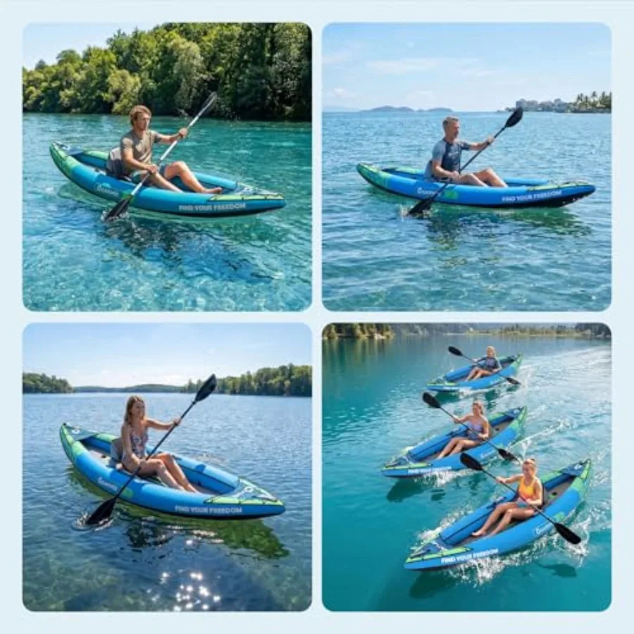 2 Person Inflatable Kayak for Adults Fishing Touring Kayak with Padded Seat 3 Fins Hand Pump Carry Bag Repair Kit 12.5FT 450 LB