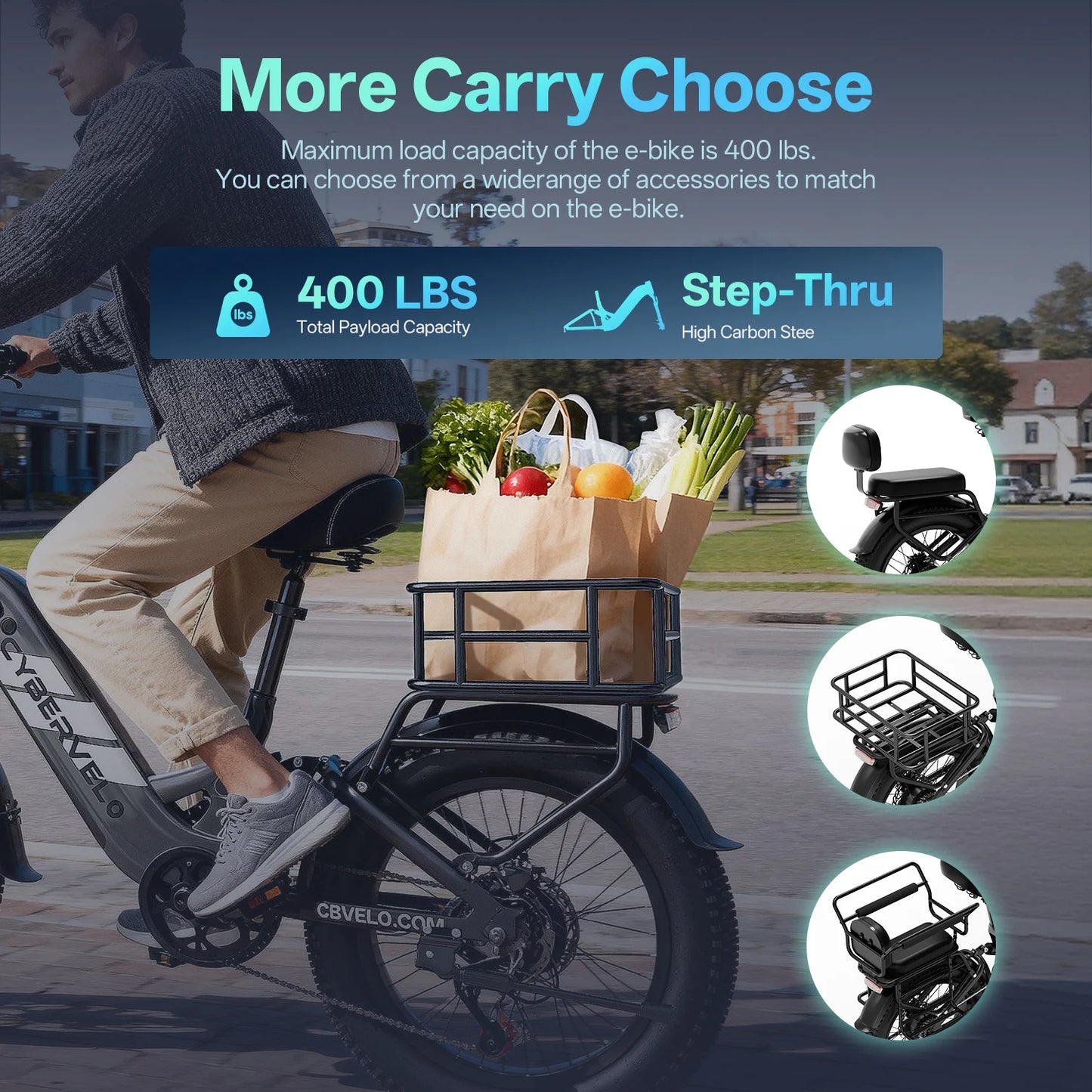 1000W Peak Step-Thru Electric Bike for Adults 20" Fat Tire 7-Speed Commuter E-Bike Up to 80 Miles Long Range 48V 20Ah Removable Battery EK12 EK8