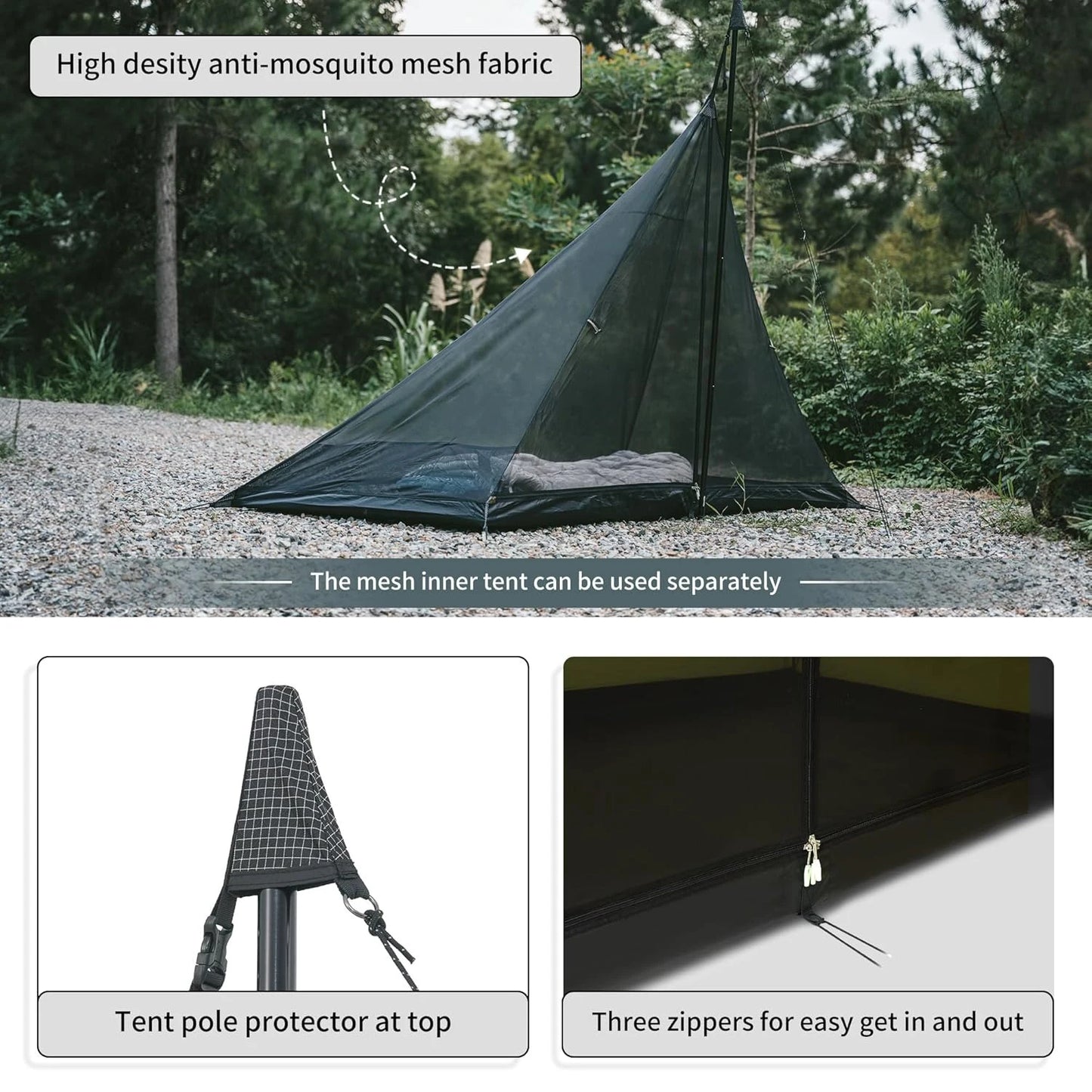 Camping Tent with Chimney Window 2-4 Person Outdoor Ultralight Tipi Teepee Tent Pyramid Double Layer Flame-retardant