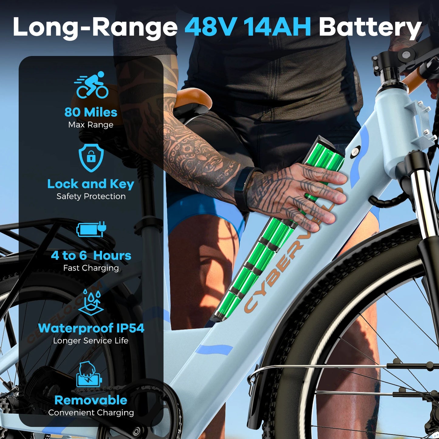 1000W Peak Electric Bike for Adults EK2 26" Step-Thru 14Ah Removable Battery 80Miles City Commuter Ebike