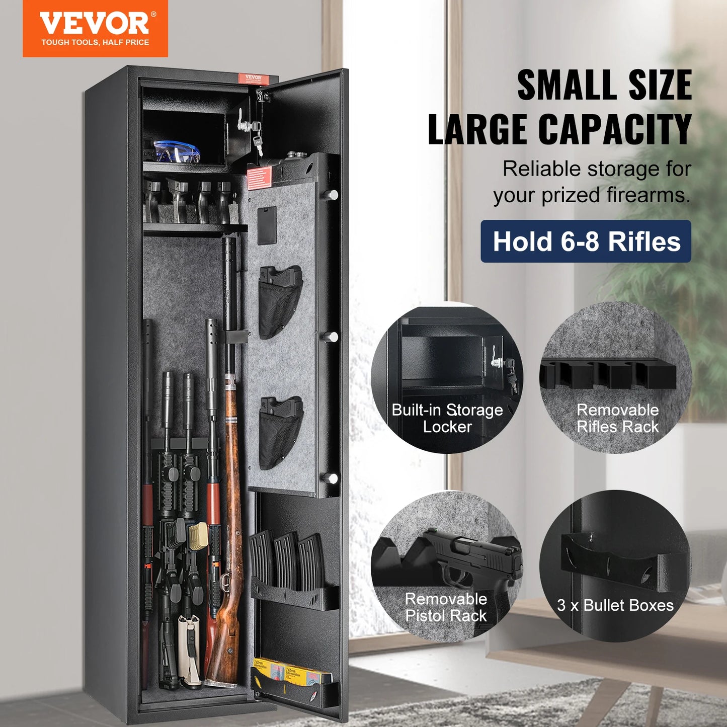 3-8 Rifles Gun Safe with Digital Keypad & Lock Gun Storage Cabinet with Removable Storage Shelf for Home Long Gun Pistols