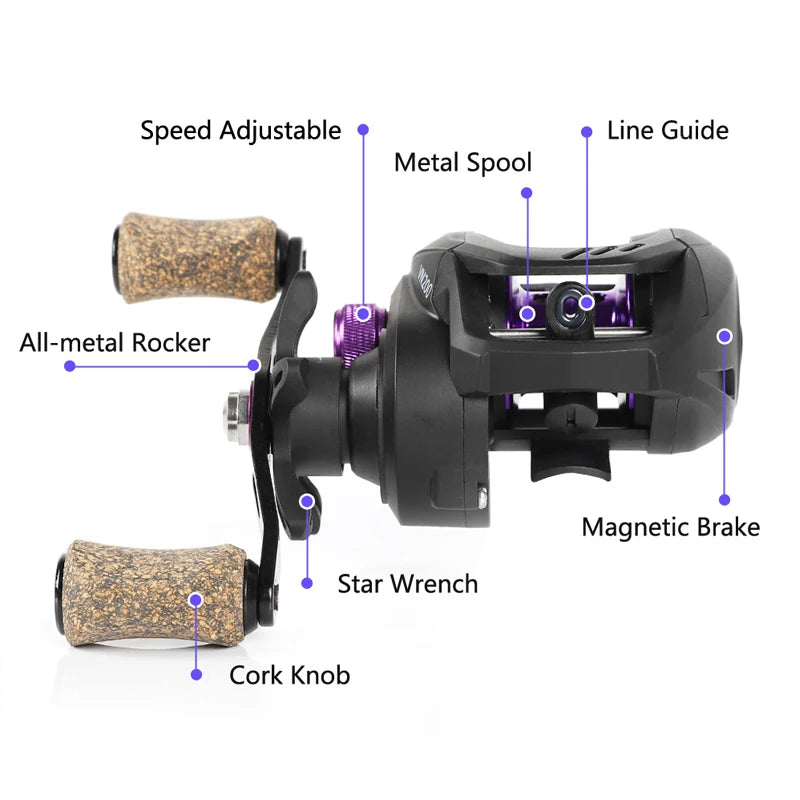 Baitcasting Reel 7KG Max Drag 6.5:1 Gear Ratio Ultra-smooth 12+1BB Professional Baitcaster Fishing Reels for Freshwater Saltwater Bass Trout Fishing