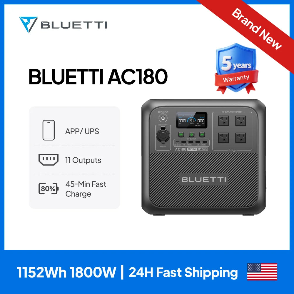 【Brand New Warranty 5 Years】AC180 Solar Portable Power Station 1800W 1152Wh Solar Generator for Camping Off-grid Power