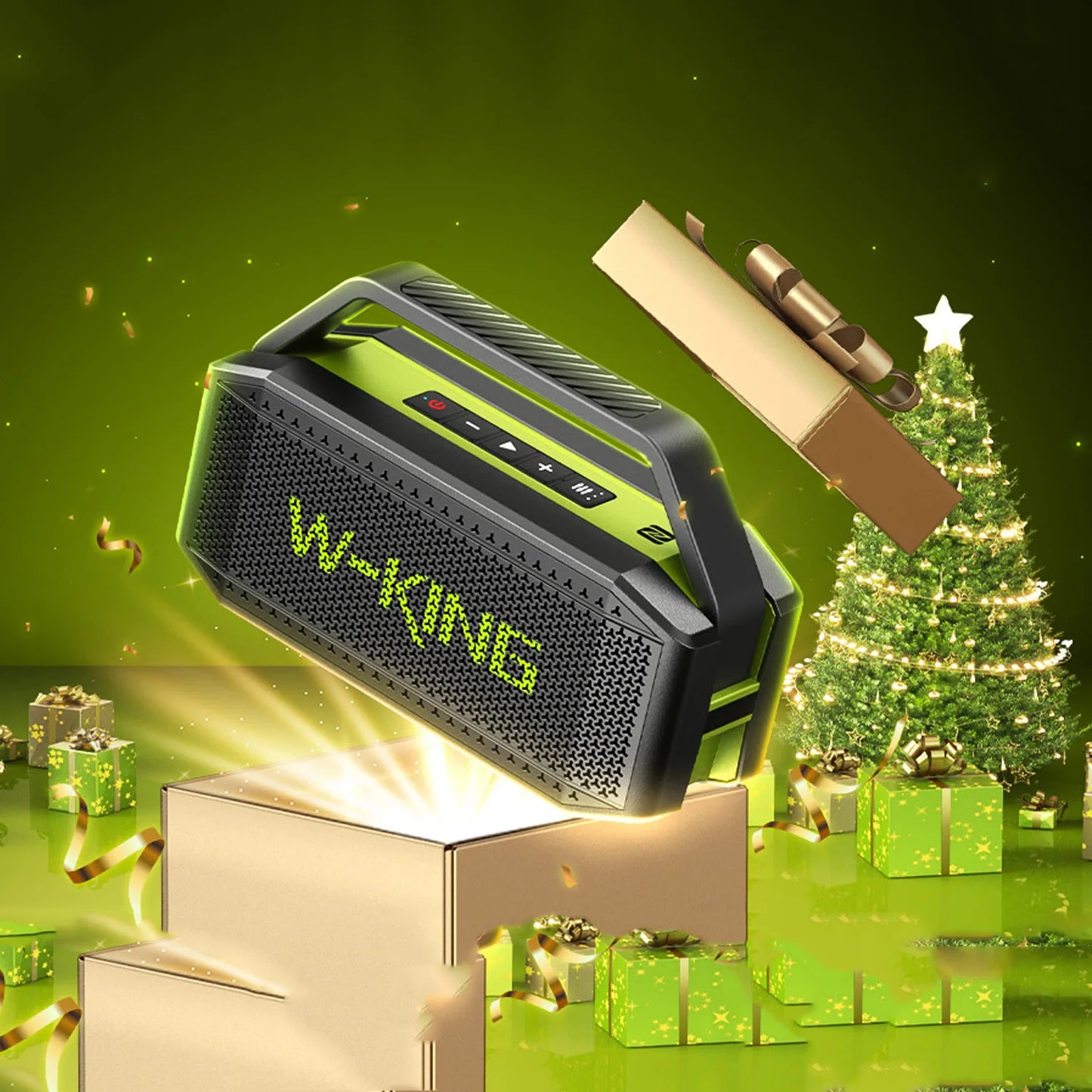 D9-1 Green Bluetooth Speaker, 100W Peak 60W HD IPX6 Portable Speaker Wireless Loud Waterproof Outdoor Party Large Boombox 2 Subwoofer/Ex-Large Passive Radiator-All Round Deep Bass/40H/PowerBank/TF/AUX/EQ