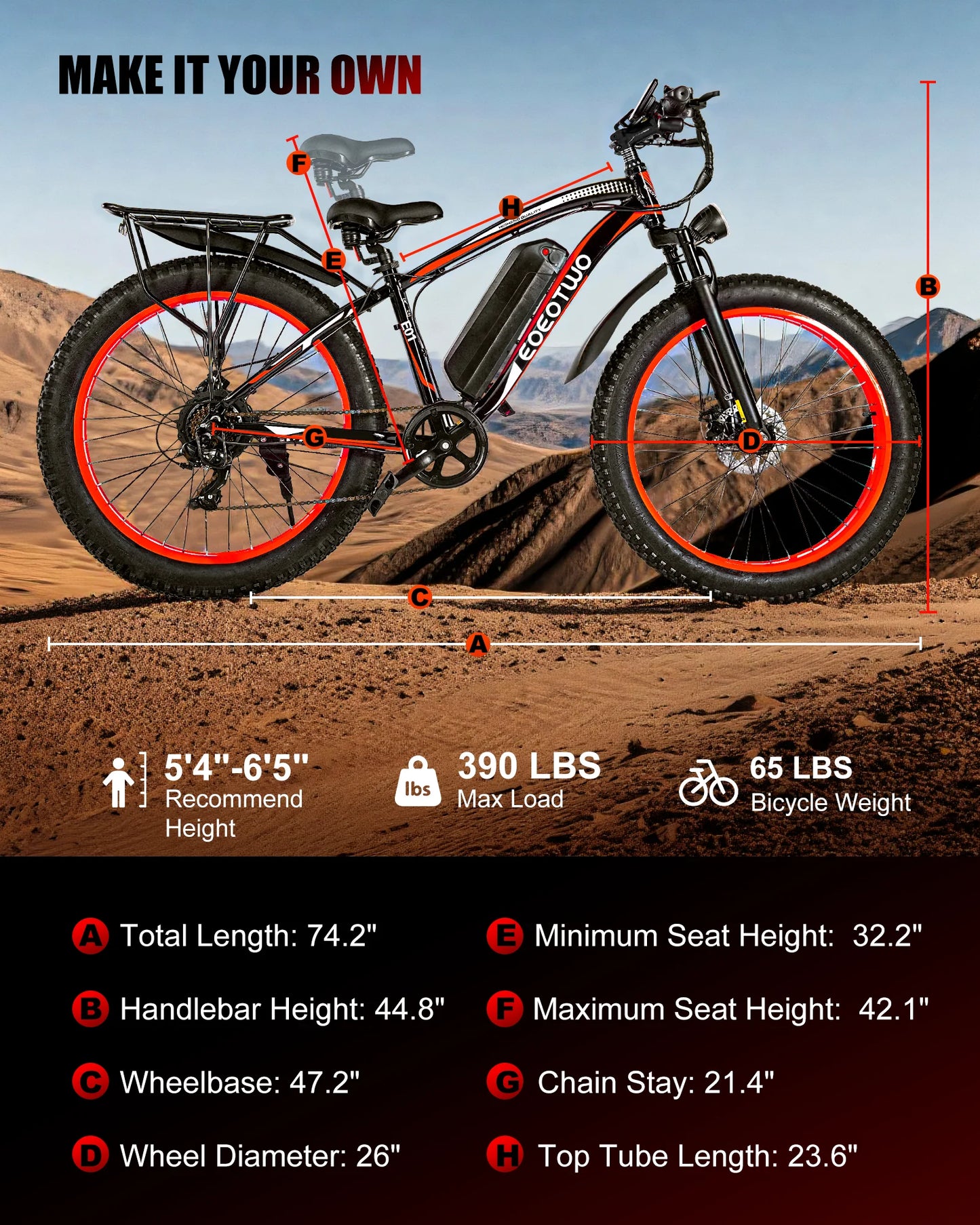 1500W Electric Bike 48V 15Ah Battery 26" 4.0 Fat Tire Ebike 34MPH High Speed Mountain Bicycle Off-Road Snow Bike for Adults