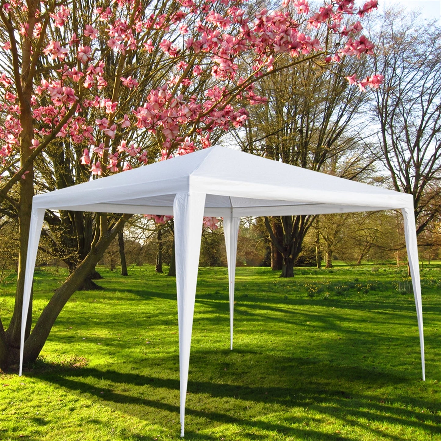 3 x 3 m Waterproof Tent with Spiral Tubes PE Cloth Iron Frame Outdoor Party Wedding Gazebo Heavy Duty Easy Setup White