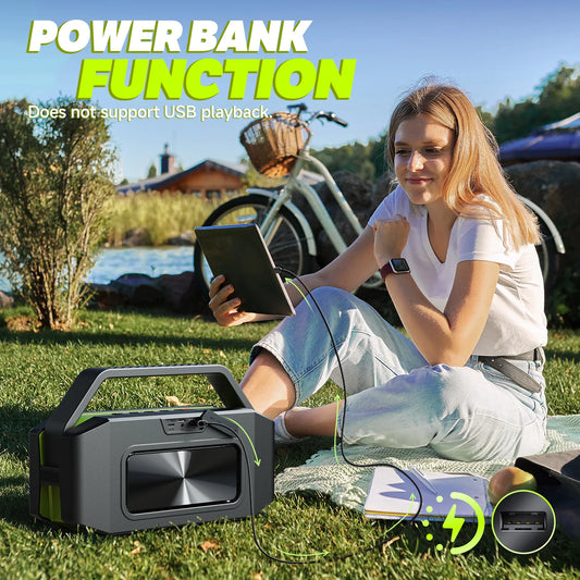 D9-1 Green Bluetooth Speaker, 100W Peak 60W HD IPX6 Portable Speaker Wireless Loud Waterproof Outdoor Party Large Boombox 2 Subwoofer/Ex-Large Passive Radiator-All Round Deep Bass/40H/PowerBank/TF/AUX/EQ