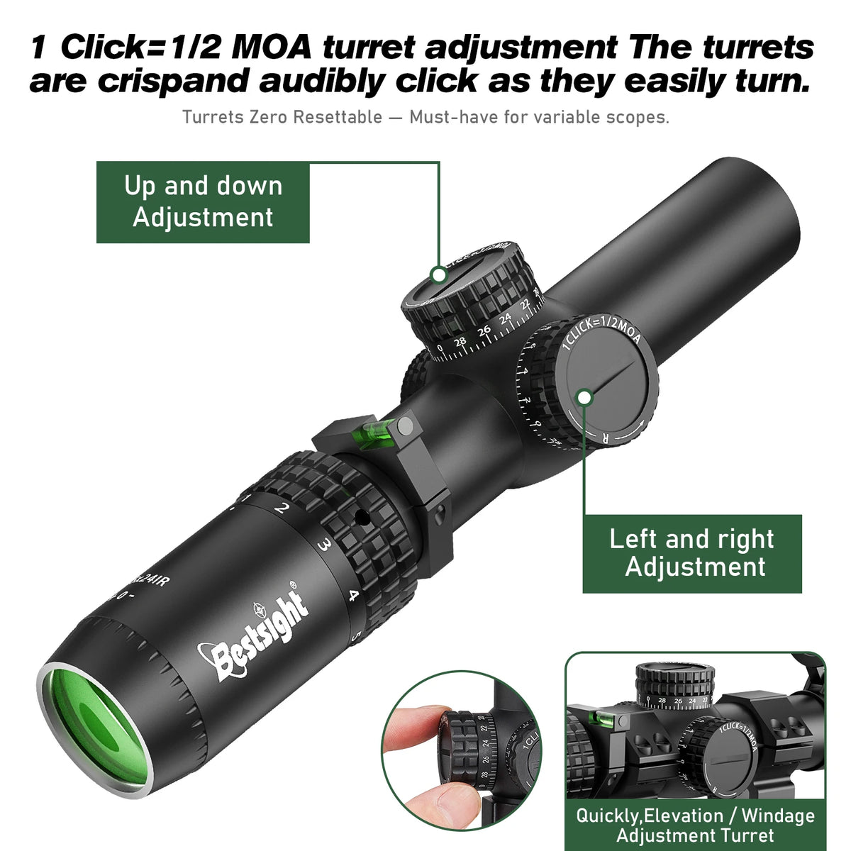 1-5X24 Tactical Optical Scope Red and Green Illuminated Reticle Hunting Scopes Compact Scope Sight