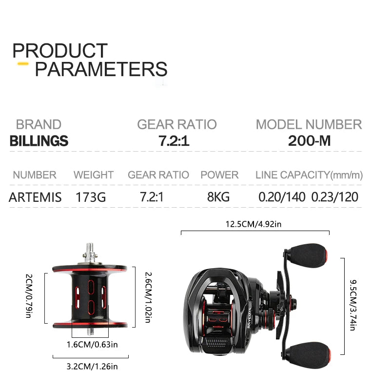 Baitcasting Reel 7.2:1 High Speed Gear Ratio CNC Spool 8KG Max Drag Magnetic Brake System Baitcaster Fishing Reels for Freshwater Saltwater Multiple Fish Species
