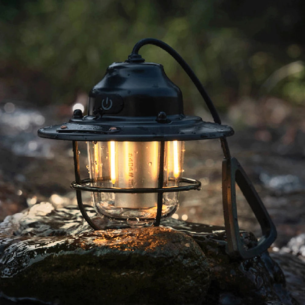 LED Camping Lantern Dimming Emergency Lamp Type C Charging Retro Camping Light 4 Light Modes Multifunction for Fishing Camping