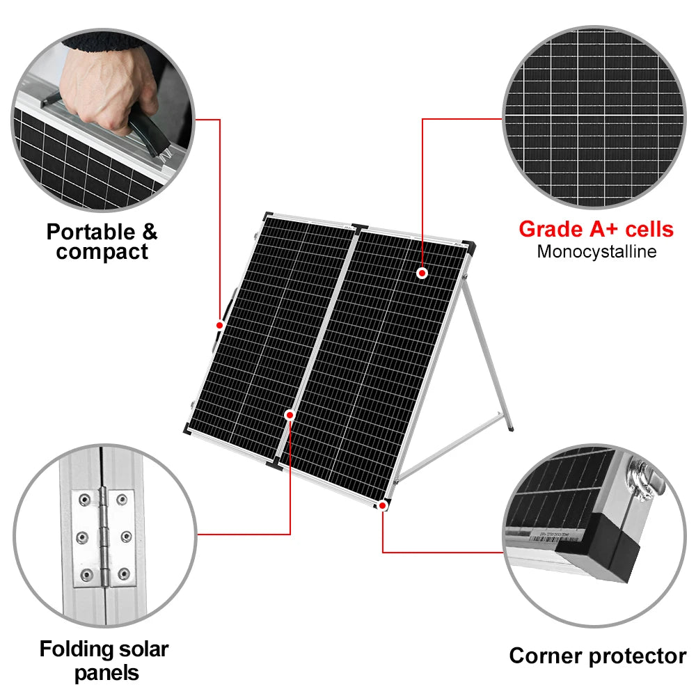 100W/160W/200W Foldable Solar Panel Suitcase 18V Portable Solar Charger with 12V Controller for Camping RV Outdoor