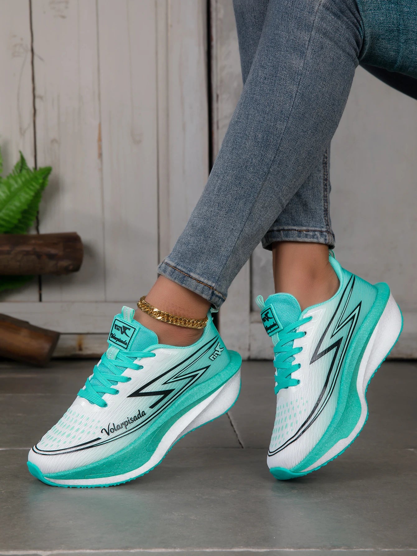Women Gradient Lightning Print Running Sneakers Breathable Flying Weave Mesh Light Cushion Non Slip Shock Absorb Athletic Gym Jogging Sport Shoes