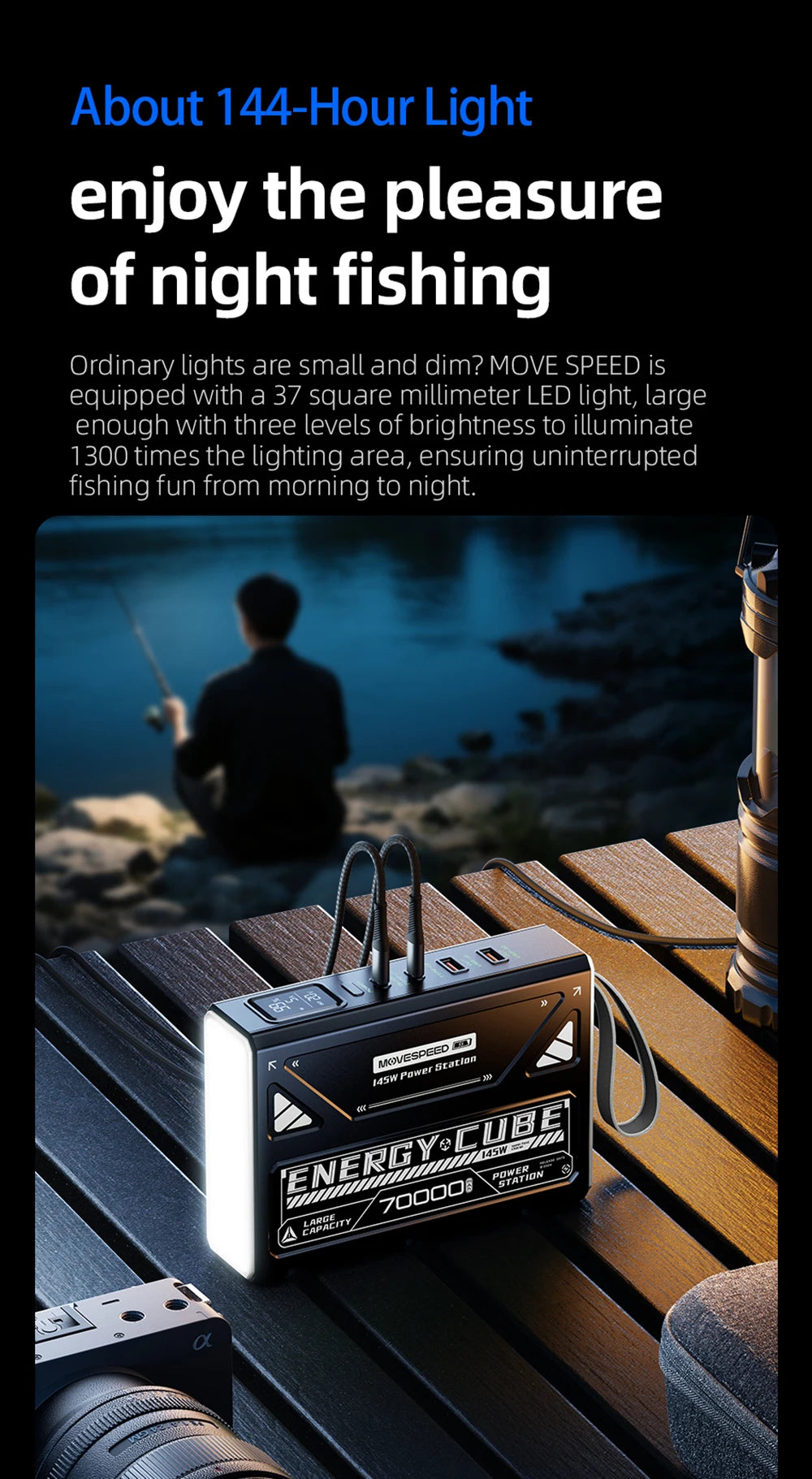 LED Camping Lantern 70000mAh Large Capacity Battery w/ Rechargeable Lamp LED Emergency Light for Outdoor Power Outage