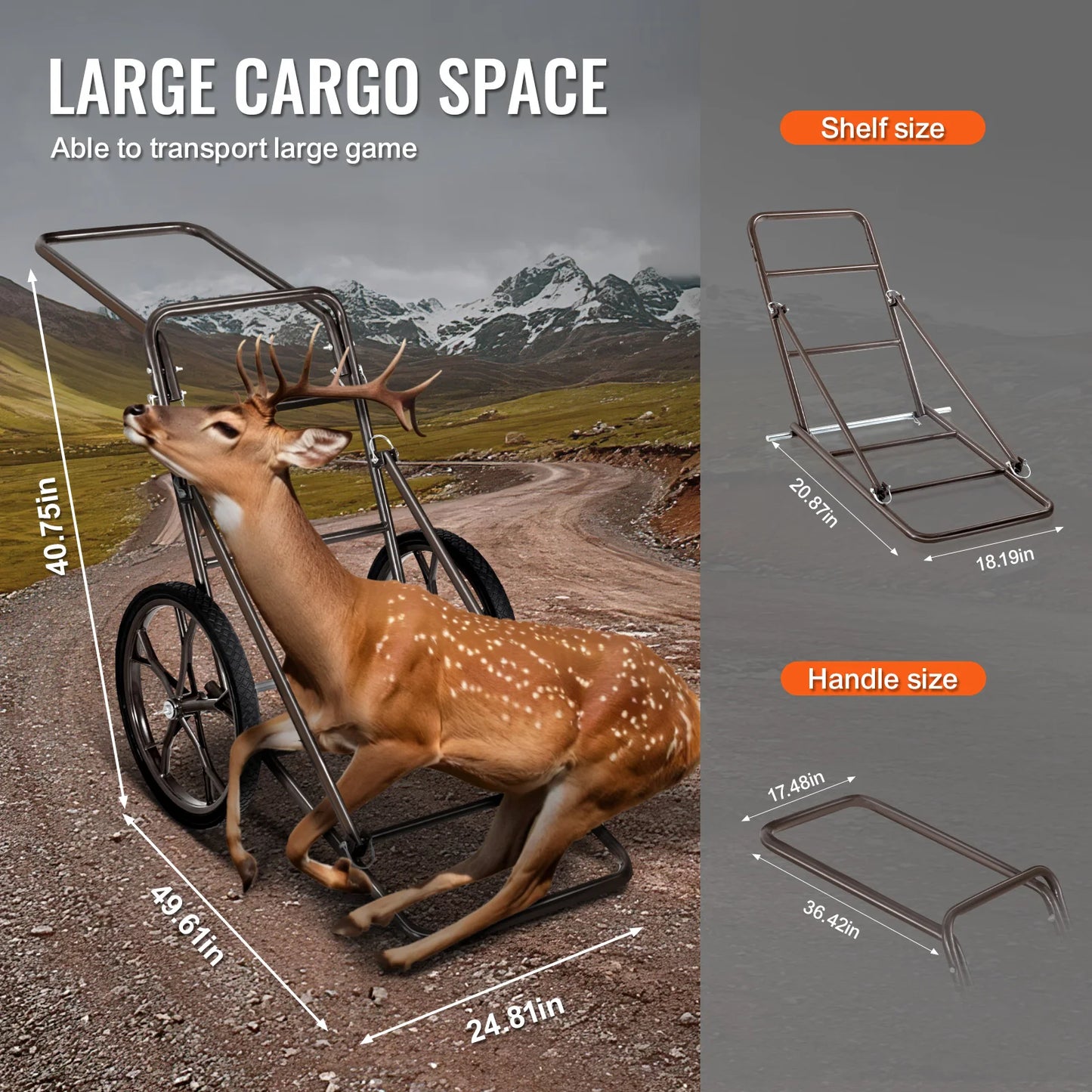 Deer Cart 500 LBS Capacity Folding Game Cart Deer Cart Game Hauler with Big Rubber Wheel & Ergonomic Handle for Hunting
