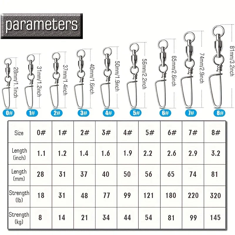 20pcs Stainless Steel Fishing Swivels High Strength Ball Bearing Snap Swivels for Saltwater Durable Fishing Accessories