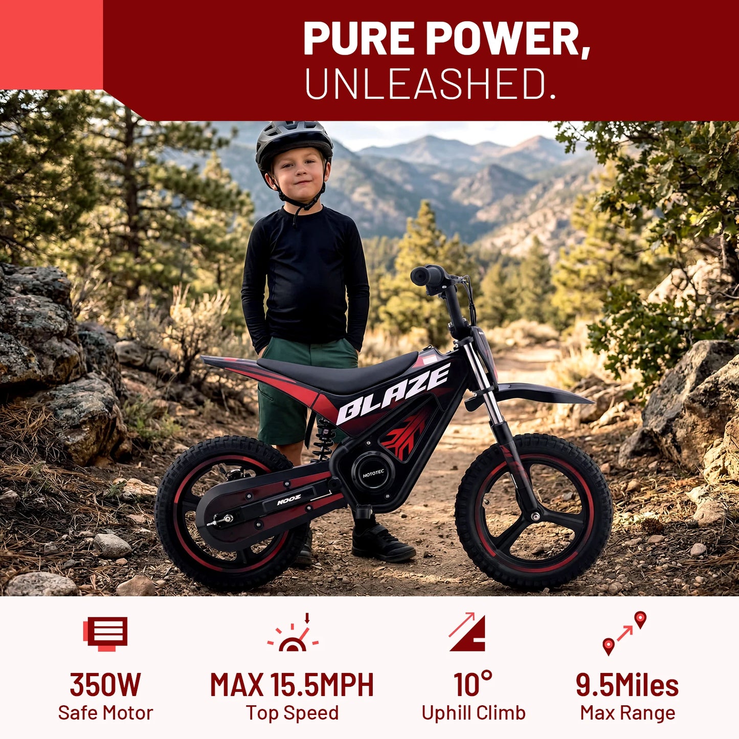 HP01E 36V 350W Electric Dirt Bike for Kids, 2 Speed Modes, Electric Motorcycle Up to 15.5 MPH & 9.5 Miles Long-Range.
