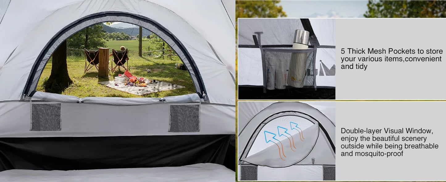Truck Bed Tent, Pickup Tent 2 Person Waterproof PU2000mm Double Layer for Full Size Truck Camping Outdoor Travel, 8-8.5FT / 5.2-5.8 FT / 6.4-6.7 FT, Portable Pickup Camping Tent for Outdoor Road Trip Adventure