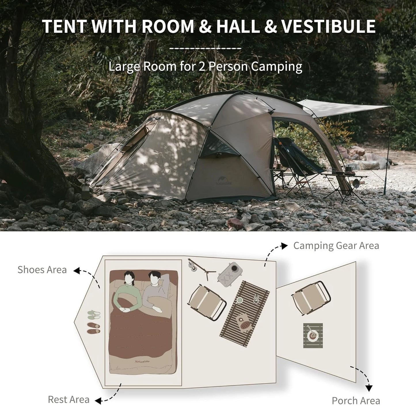 Massif Hot Tent with Stove Jack Waterproof Windproof 4 Season Tent 2 Person Cold Weather Winter Tents for Camping