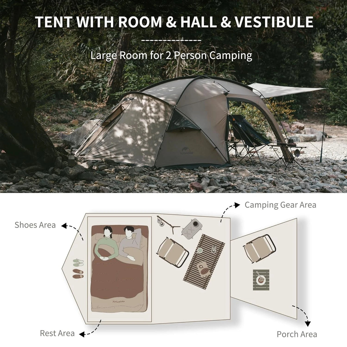 Massif Hot Tent with Stove Jack Waterproof Windproof 4 Season Tent 2 Person Cold Weather Winter Tents for Camping