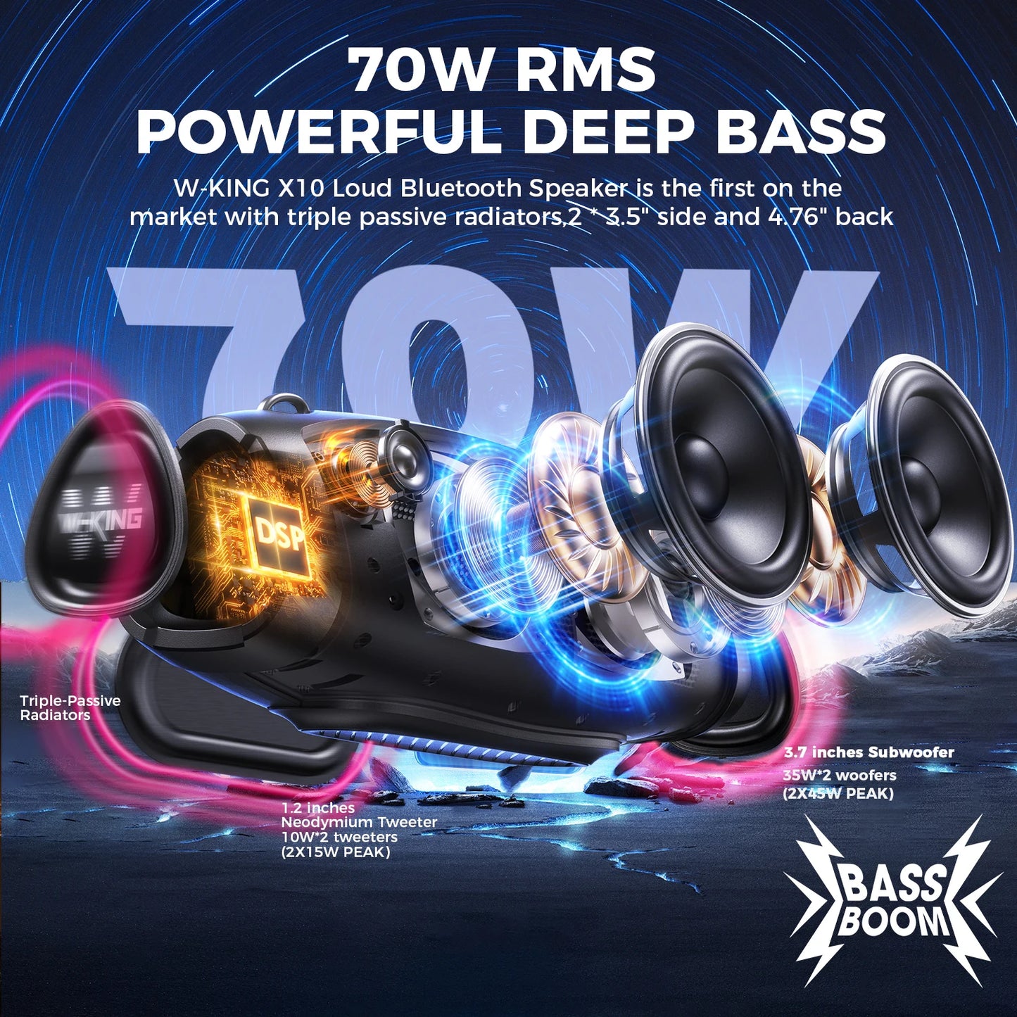 X10MIC Portable Loud Bluetooth Speakers (120W PEAK)70W with Wireless Microphone,  Waterproof Outdoor Wireless Bluetooth