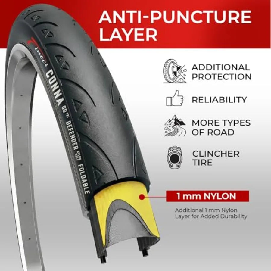 700x23c Tires Road Bike 23-622 Foldable Bike Tire 60TPI with 1mm Antipuncture Protection for Cycling Racing Touring - Pac