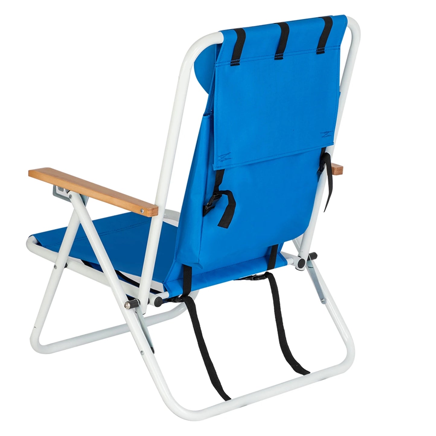 Portable High Strength Beach Chair with Adjustable Headrest Foldable Outdoor Camping Chair 600D Fabric Cup Holder Heavy Blue