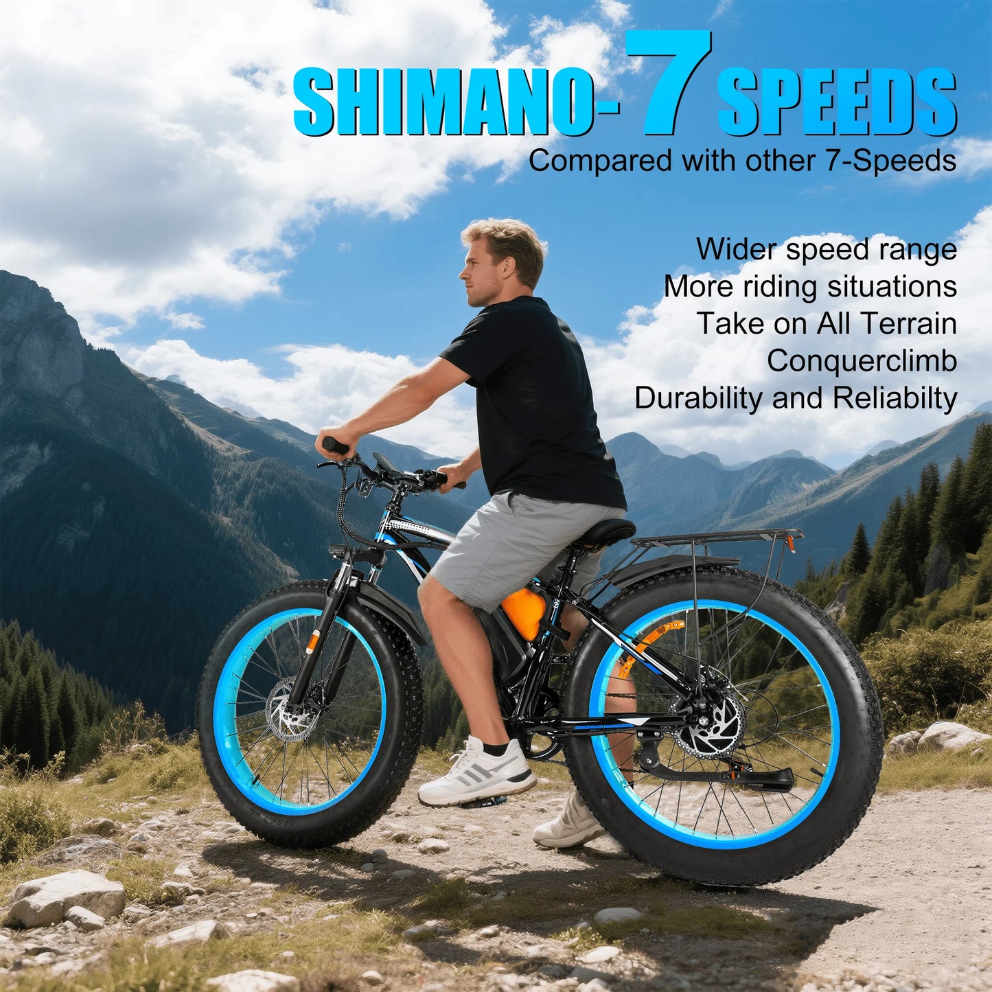 TWO Electric Bike,1500W Peak Ebikes for Adults, 26'' Fat Tire Best Ebike for Men, 70 Miles with 960Wh Battery, 25-30MPH Max Speed Bicycles, 330LB Capacity