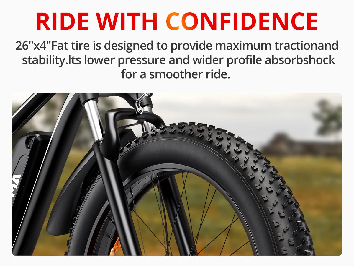 Electric Bike EB26 Adults Electric Bicycle Peak 1500W 48V 15AH e bike 26" Fat Tire Mountain Bike 31mph  Electric Dirt Bike