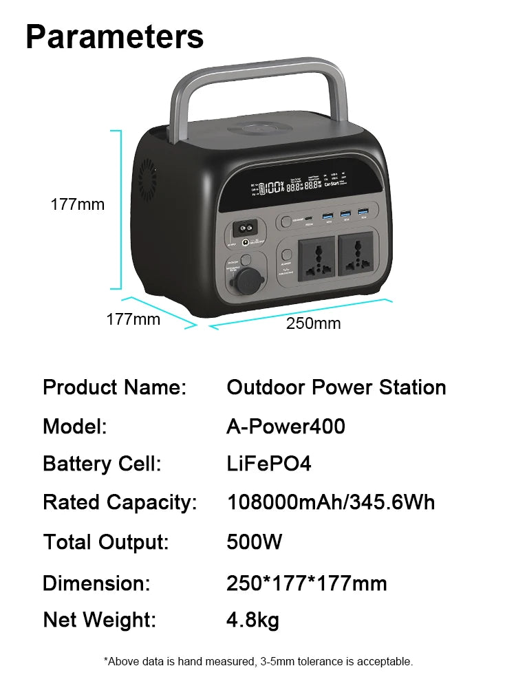 500W Portable Power Station 345.6Wh Solar Generator LiFePo4 Batteries AC 220V Energy Storage Supply Camping 2PCS AP400