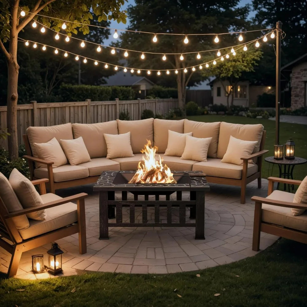 Outdoor Fire Pit, 32 Inch Firepit Table Metal Outdoor Fireplaces with Waterproof Cover for Outside Patio Camping (Silver)